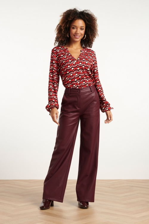 Smashed Lemon - Feline Faux Leather pantalon in bordeauxrood