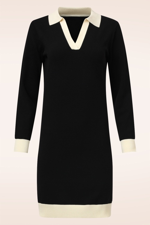 Smashed Lemon - Steffi gebreide jurk in zwart en gebroken wit 2