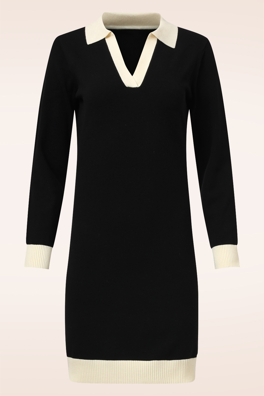 Smashed Lemon - Steffi gebreide jurk in zwart en gebroken wit 2