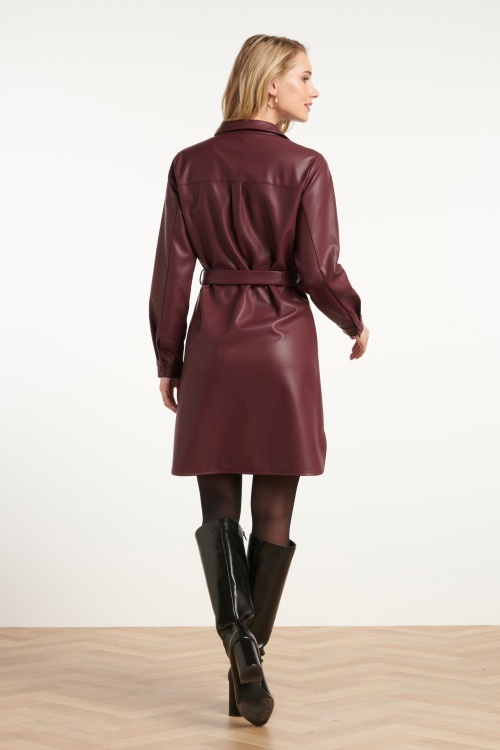 Smashed Lemon - Terry Faux Leather jurk in bordeauxrood 6