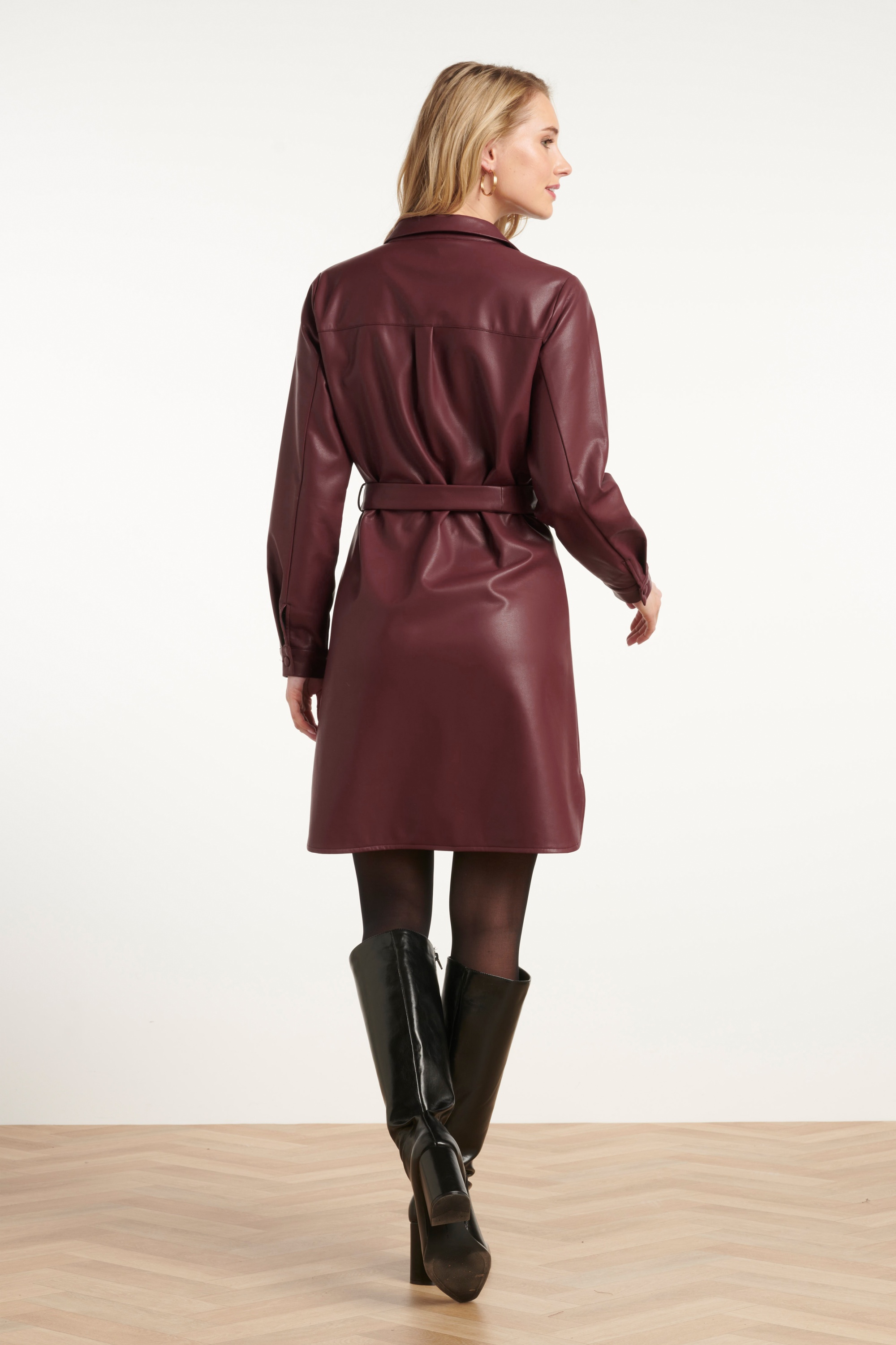 Smashed Lemon - Terry Faux Leather jurk in bordeauxrood 6