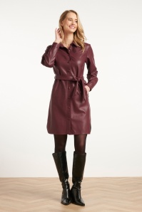 Smashed Lemon - Terry Faux Leather jurk in bordeauxrood 4
