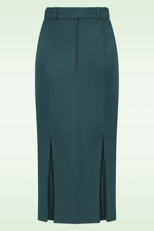 Emmy Design - The Triple Step midi rok van wol in petrol 4