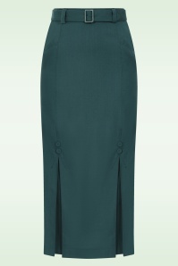 Emmy Design - The Triple Step midi rok van wol in petrol 2