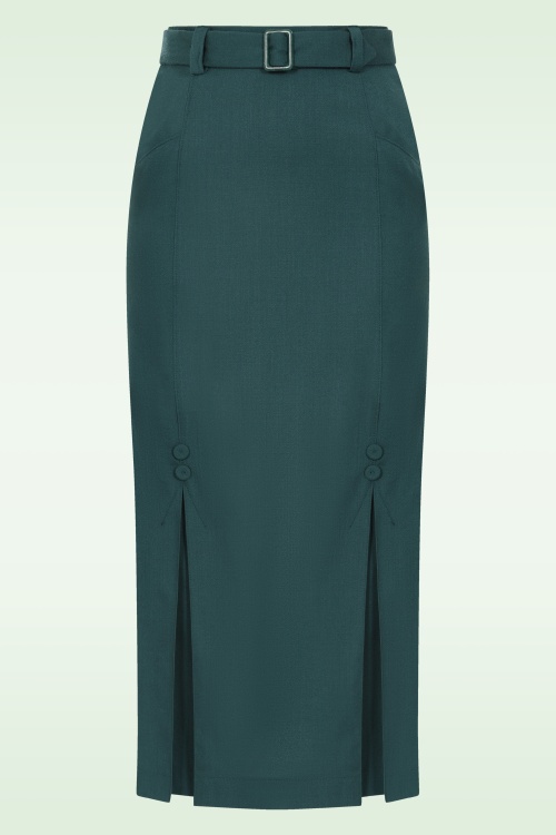 Emmy Design - The Triple Step midi rok van wol in petrol 2