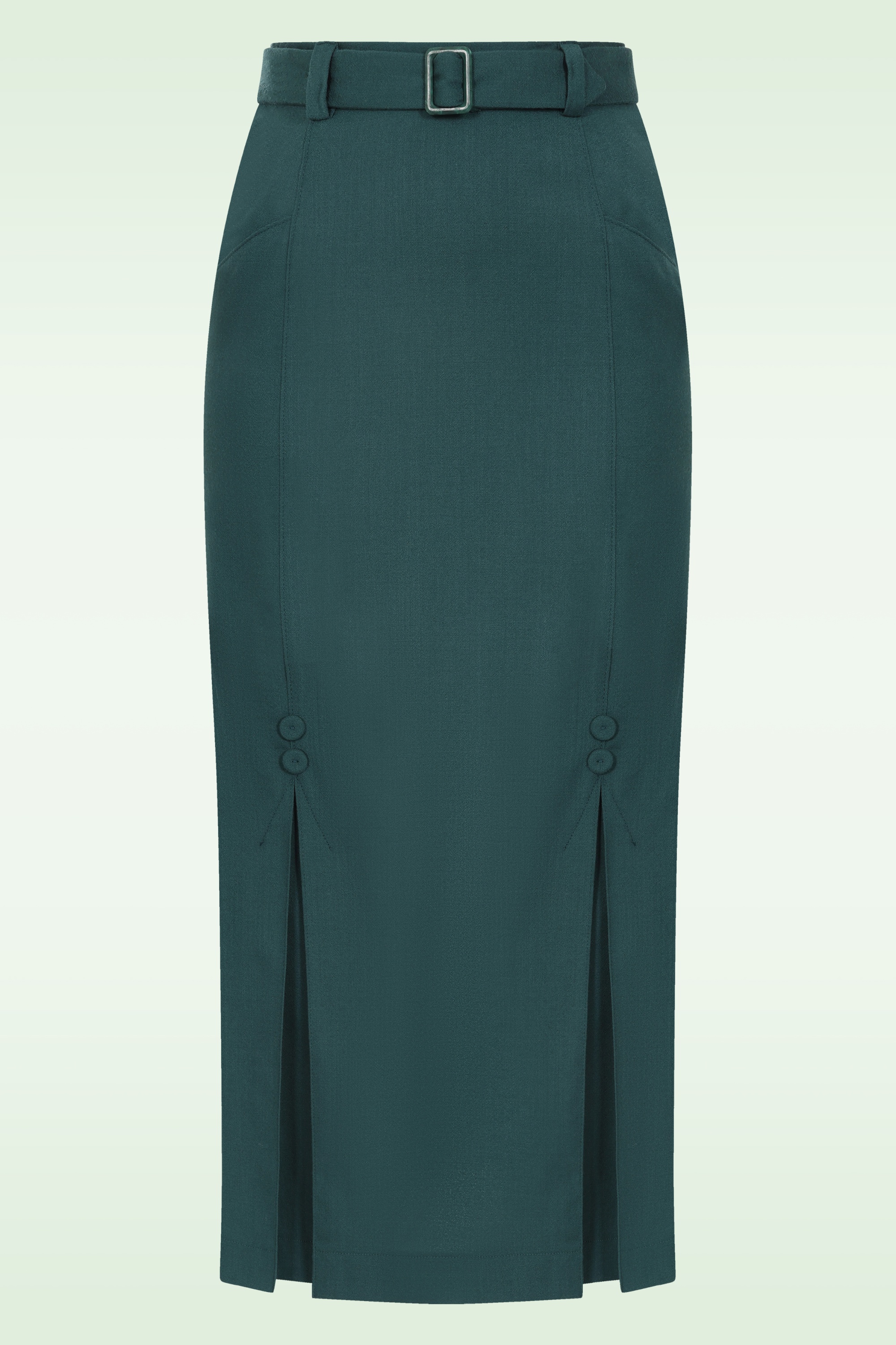 Emmy Design - The Triple Step midi rok van wol in petrol 2