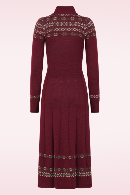 Emmy Design - The Fair-est Isle gebreide wollen jurk in bordeauxrood 4