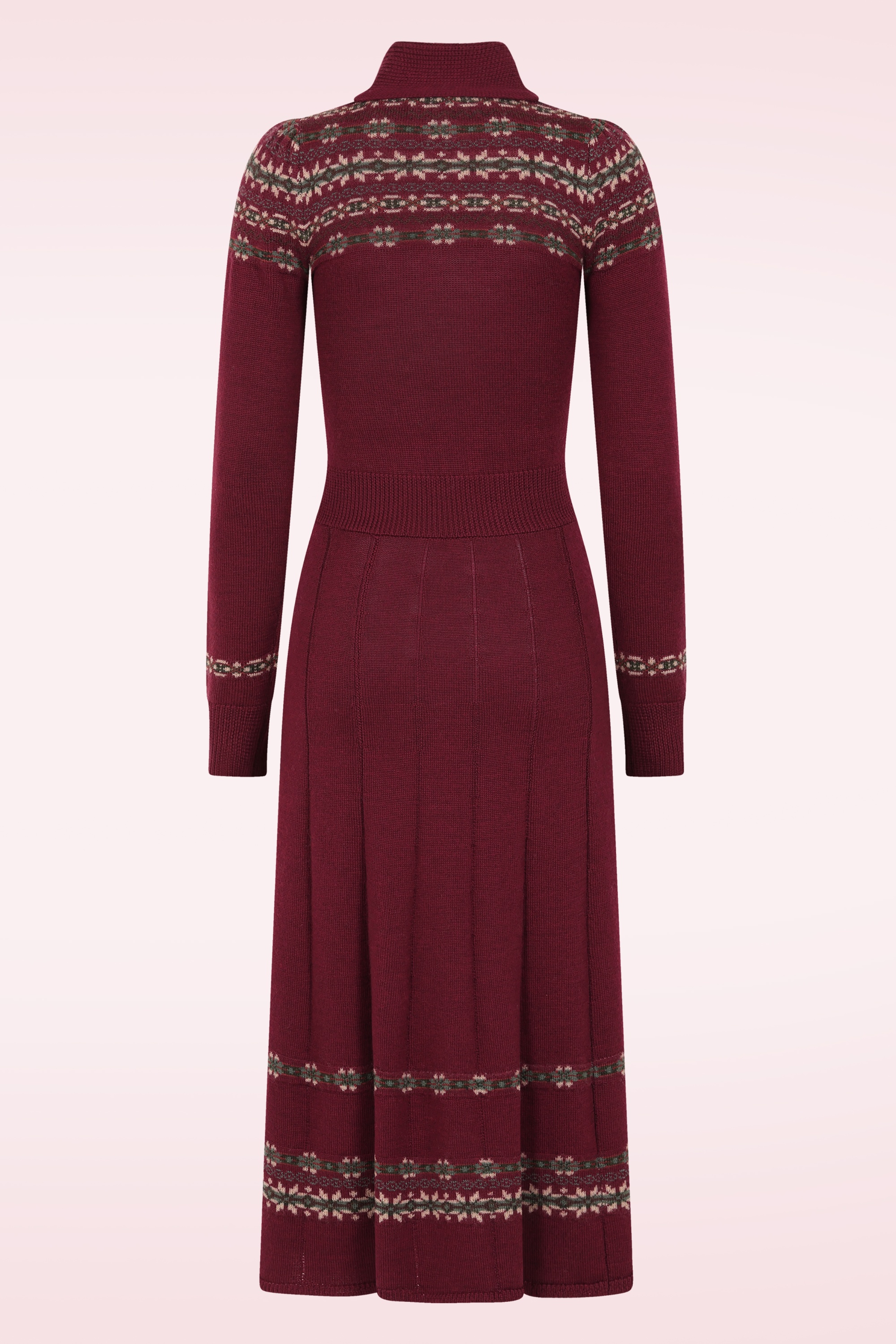 Emmy Design - The Fair-est Isle gebreide wollen jurk in bordeauxrood 4