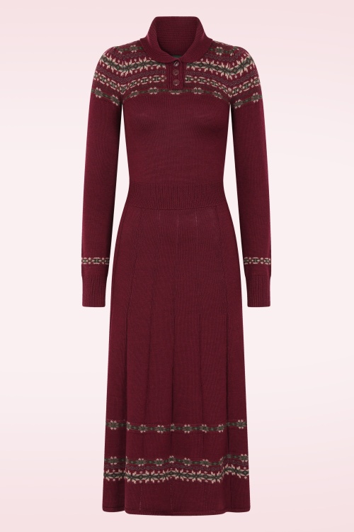 Emmy Design - The Fair-est Isle gebreide wollen jurk in bordeauxrood 2