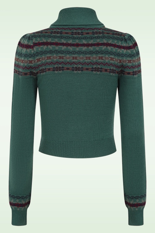 Emmy Design - The Fair-est Isle Wool  gebreide cardigan van wol in petrolgroen 3