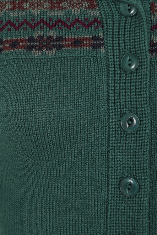 Emmy Design - The Fair-est Isle Wool  gebreide cardigan van wol in petrolgroen 2