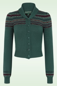 Emmy Design - The Fair-est Isle Wool  gebreide cardigan van wol in petrolgroen