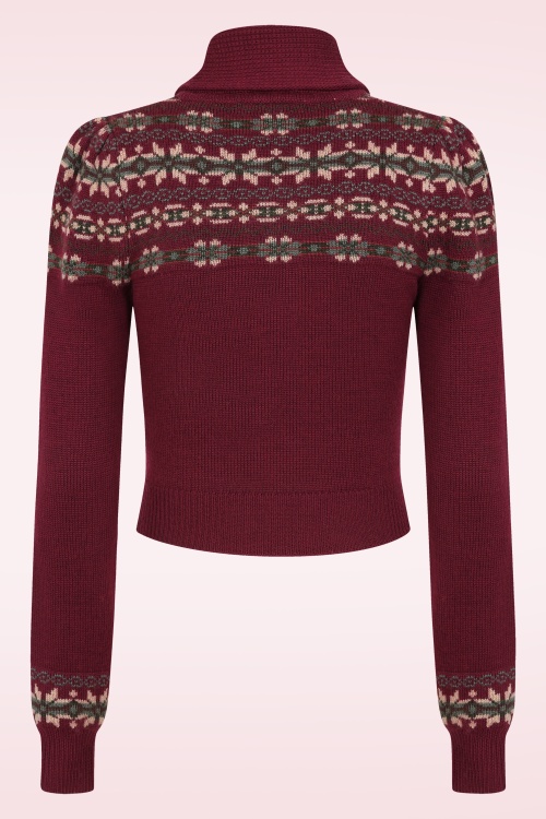 Emmy Design - The Fair-est Isle gebreide cardigan van wol in bordeauxrood 4
