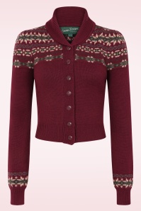 Emmy Design - The Fair-est Isle gebreide cardigan van wol in bordeauxrood 2