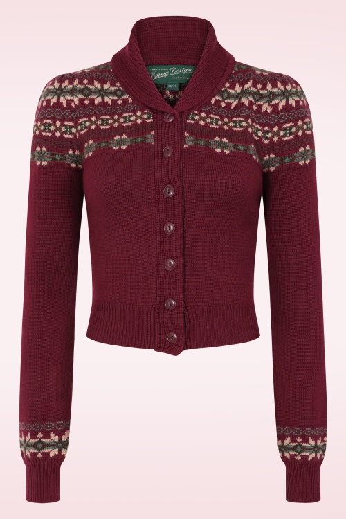 Emmy Design - The Fair-est Isle gebreide cardigan van wol in bordeauxrood 2