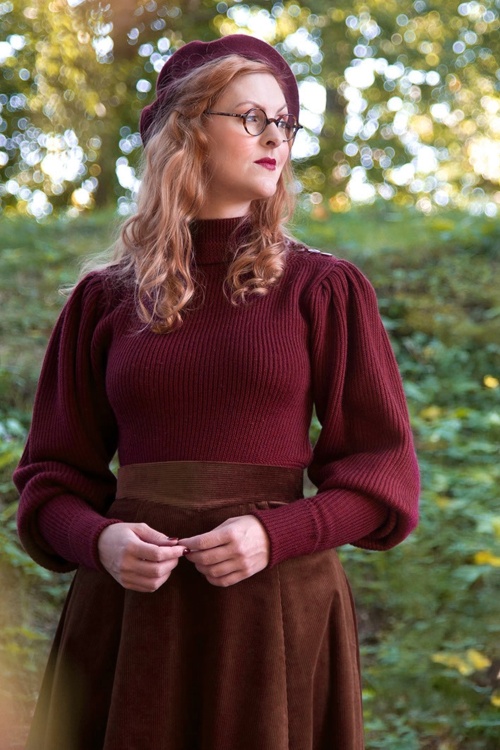 Emmy Design - The Edwardian gebreide trui van wol in bordeauxrood