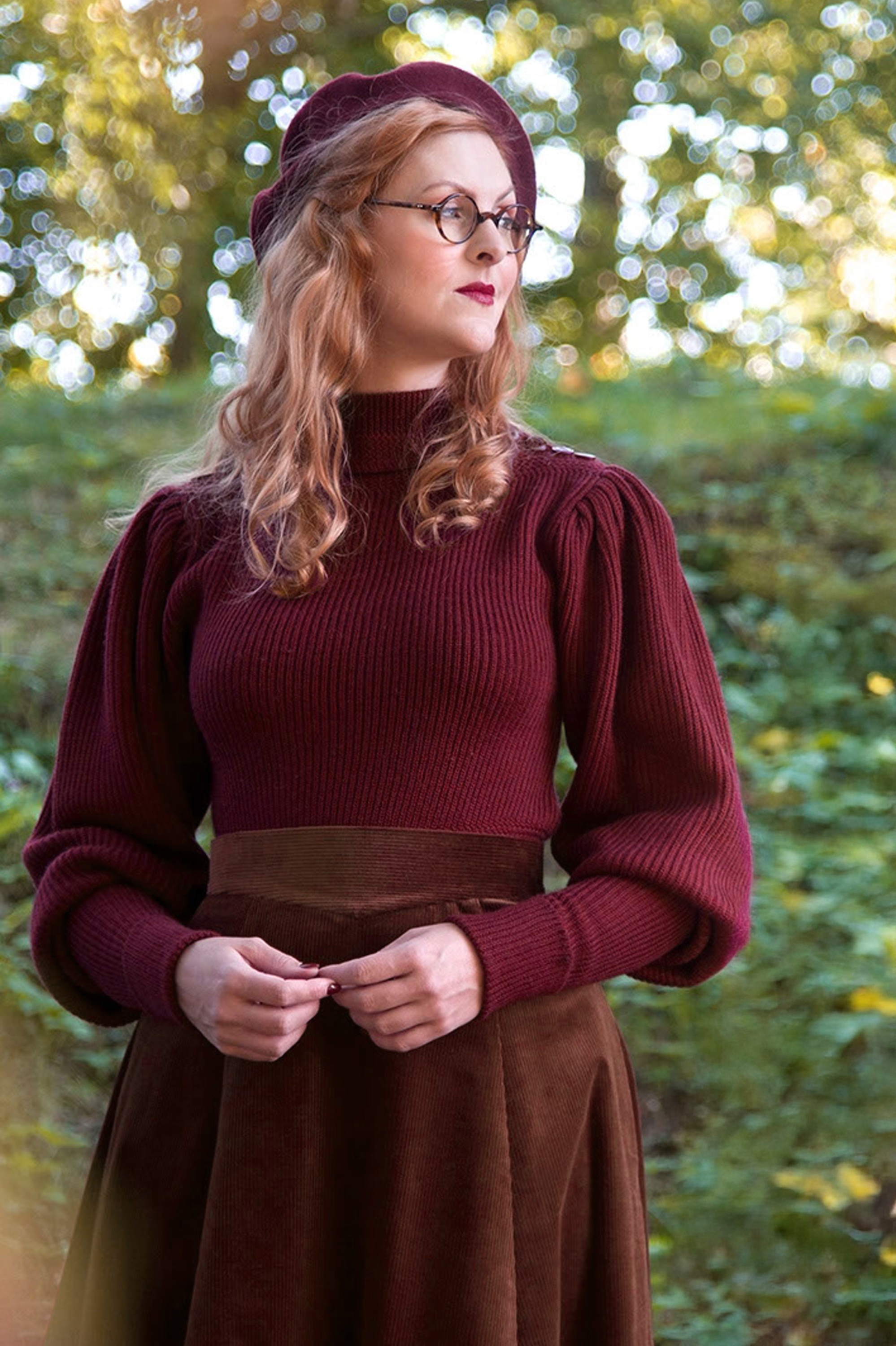 Emmy Design - The Edwardian gebreide trui van wol in bordeauxrood