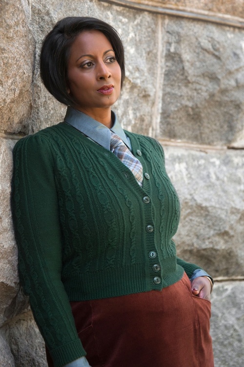 Emmy Design - The Ice Skater gebreide cardigan van wol in flessengroen 2