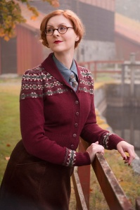 Emmy Design - The Fair-est Isle gebreide cardigan van wol in bordeauxrood