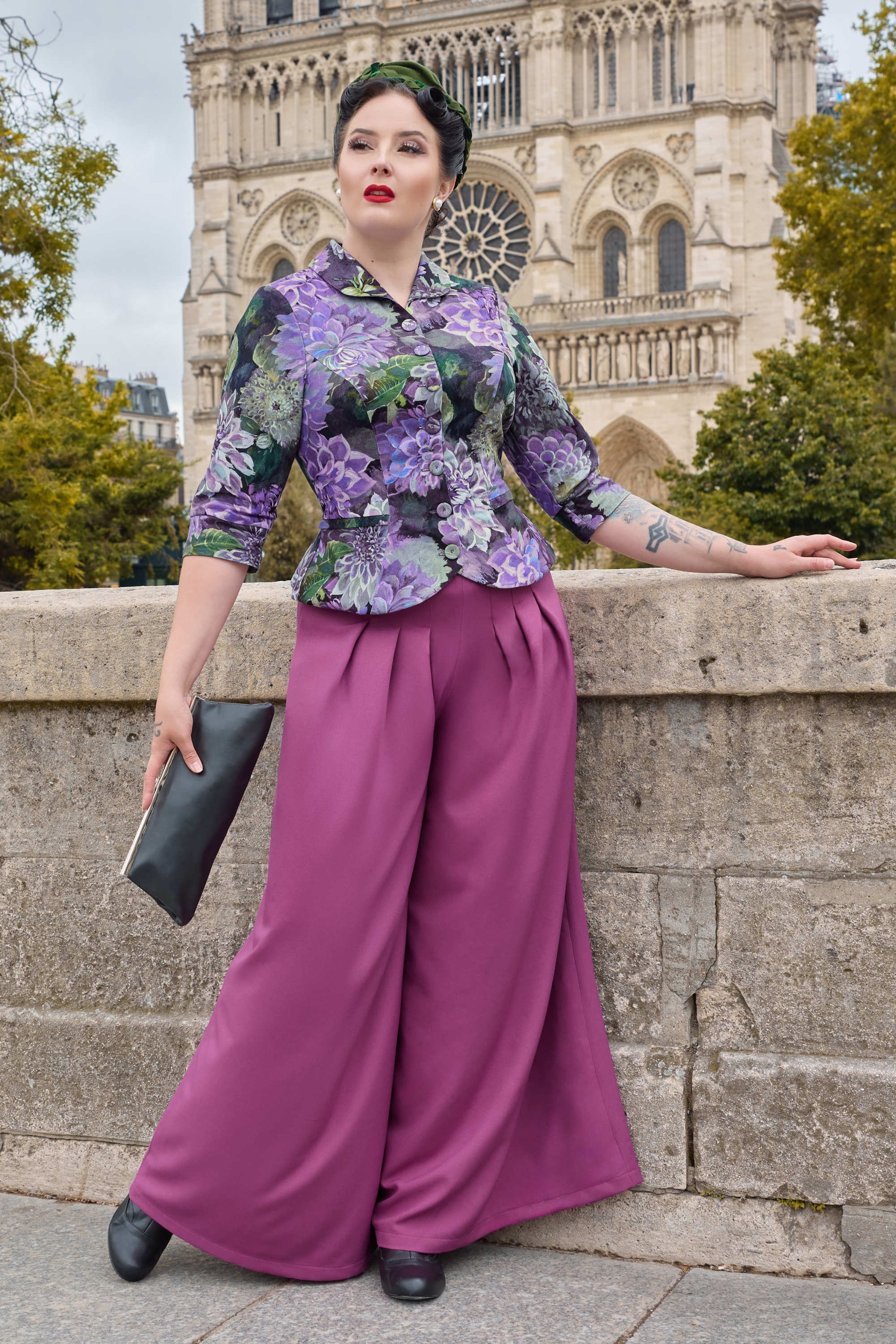 Miss Candyfloss - Riley Violette palazzo trousers in paarsroze