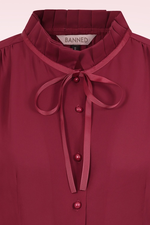 Banned Retro - Ruby Ribbon blouse in bordeauxrood 2
