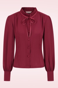 Banned Retro - Ruby Ribbon blouse in bordeauxrood
