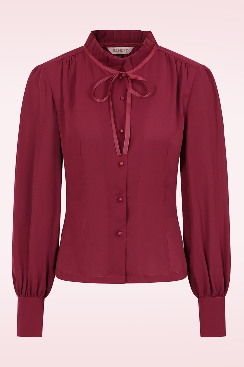 Banned Retro - Ruby Ribbon blouse in bordeauxrood