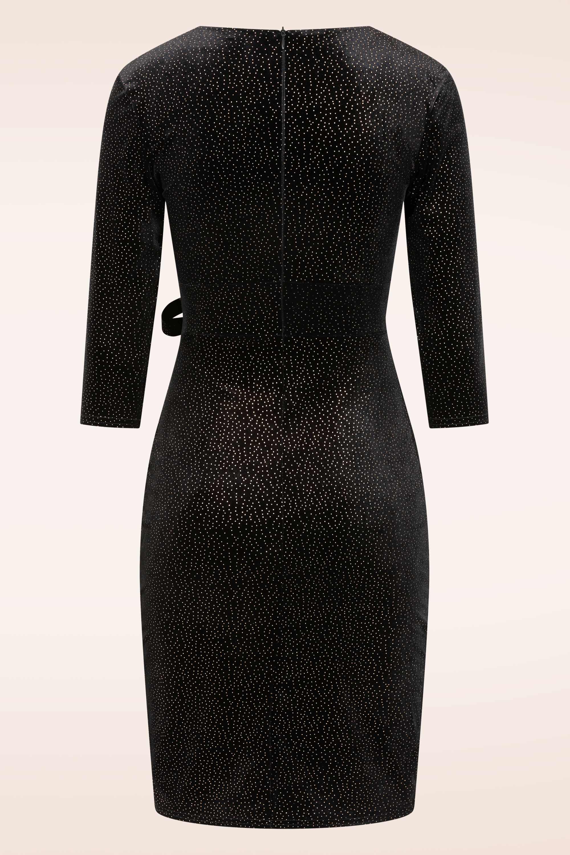 Vintage Chic for Topvintage - Topvintage exclusive ~ Fiona Velvet Glitter pencil jurk in zwart 3