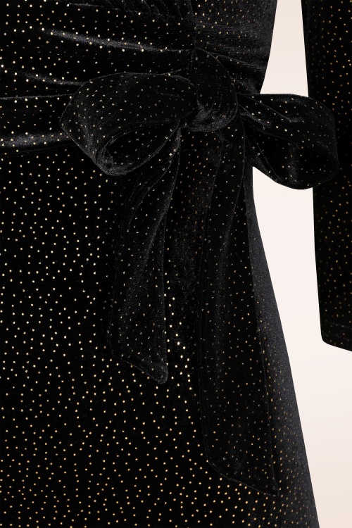 Vintage Chic for Topvintage - Topvintage exclusive ~ Fiona Velvet Glitter pencil jurk in zwart 2