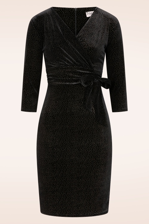 Vintage Chic for Topvintage - Topvintage exclusive ~ Fiona Velvet Glitter pencil jurk in zwart