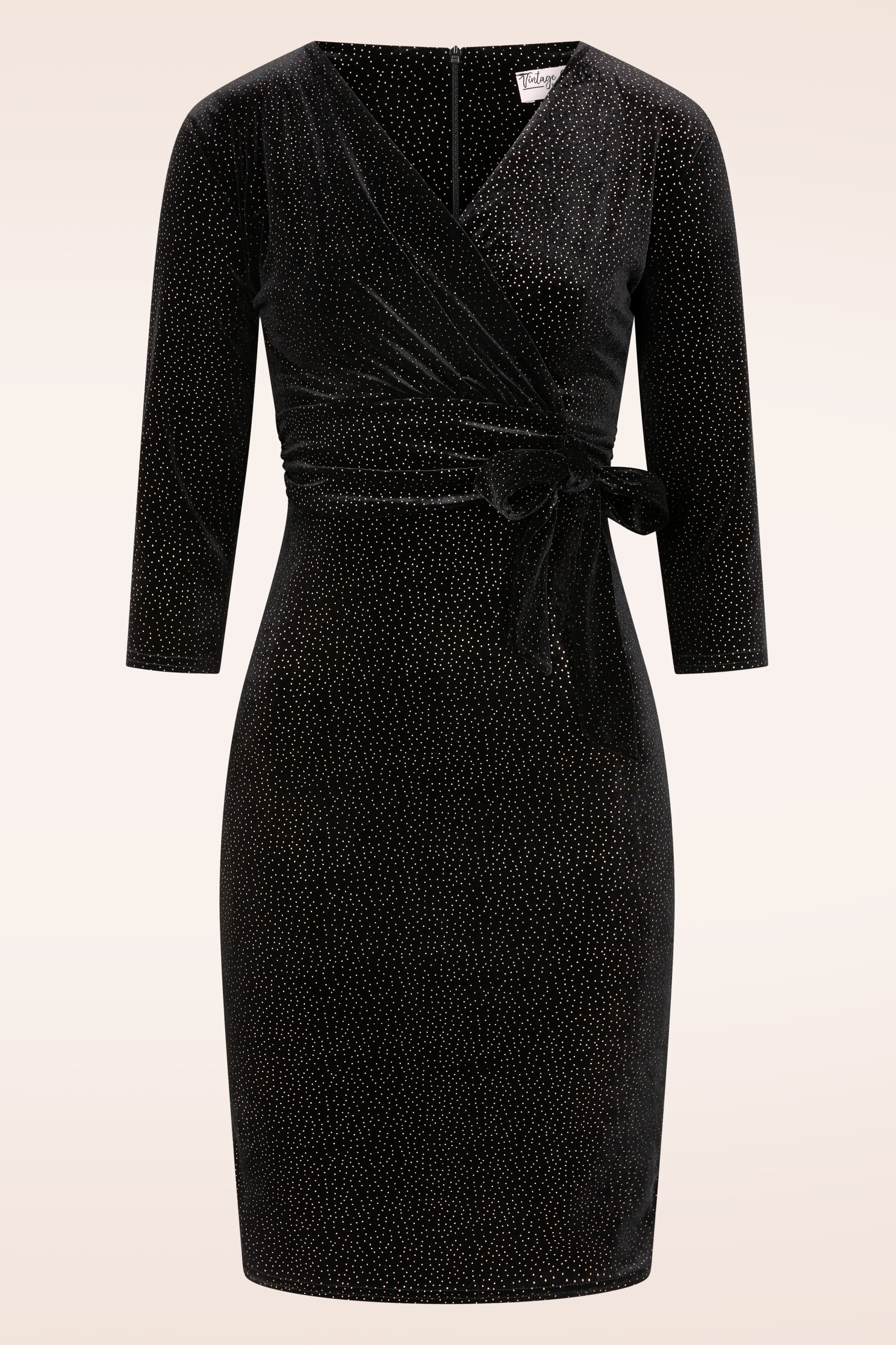 Vintage Chic for Topvintage - Topvintage exclusive ~ Fiona Velvet Glitter pencil jurk in zwart
