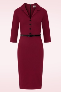 Vintage Chic for Topvintage - Topvintage exclusive ~ Ruby Allure pencil jurk in wijnrood 