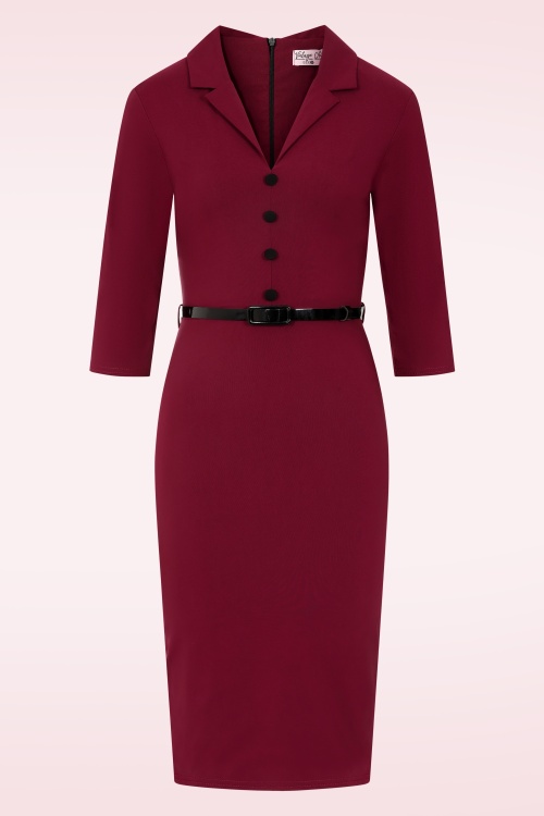 Vintage Chic for Topvintage - Topvintage exclusive ~ Ruby Allure pencil jurk in wijnrood 