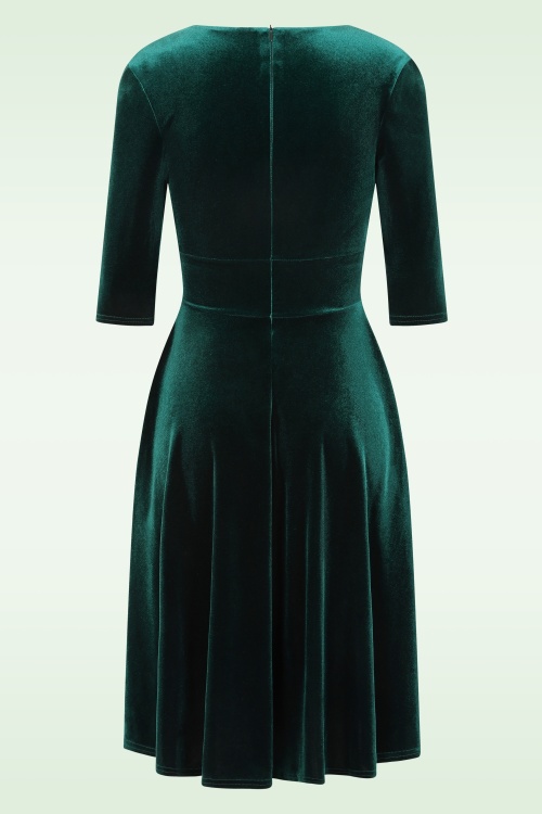 Vintage Chic for Topvintage - Topvintage exclusive ~ Maddison swing jurk in flessengroen fluweel 3