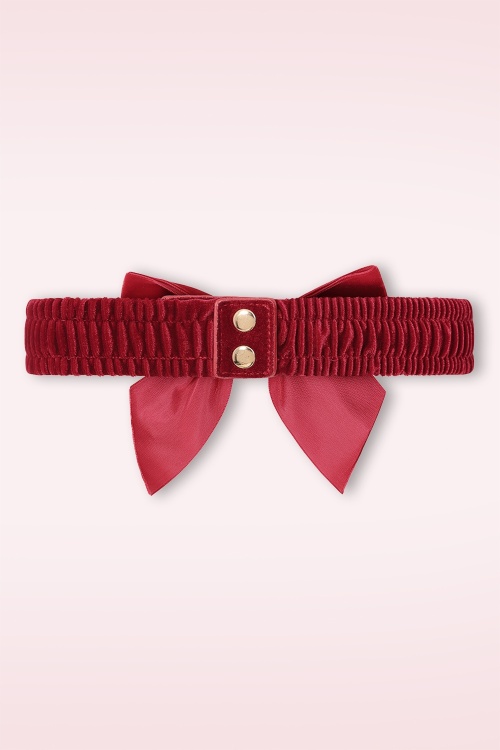 Banned Retro - Millie Velvet Bow riem in dieprood 2