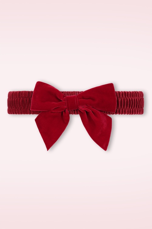 Banned Retro - Millie Velvet Bow riem in dieprood