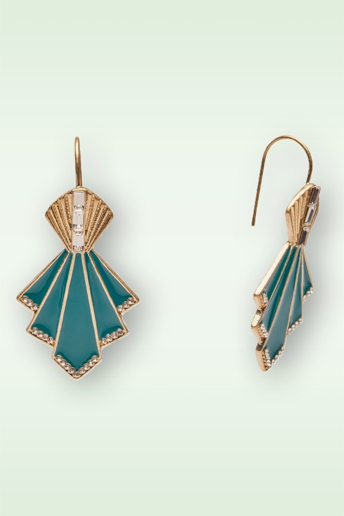 Lovely - Art Deco Fan oorbellen in groen 2