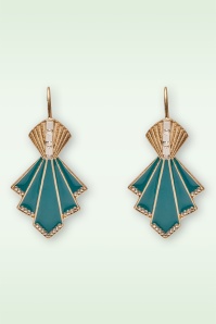 Lovely - Art Deco Fan oorbellen in groen