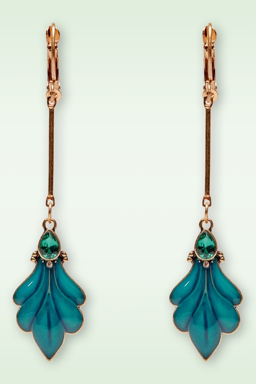 Lovely - Peacock Feather Drop oorbellen in teal
