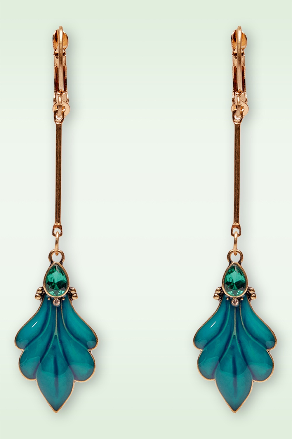 Lovely - Peacock Feather Drop oorbellen in teal