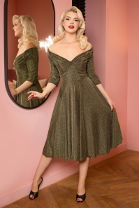 Glamour Bunny - Marilyn Glitter swing jurk in donkergoud