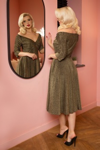 Glamour Bunny - Marilyn Glitter swing jurk in donkergoud 5