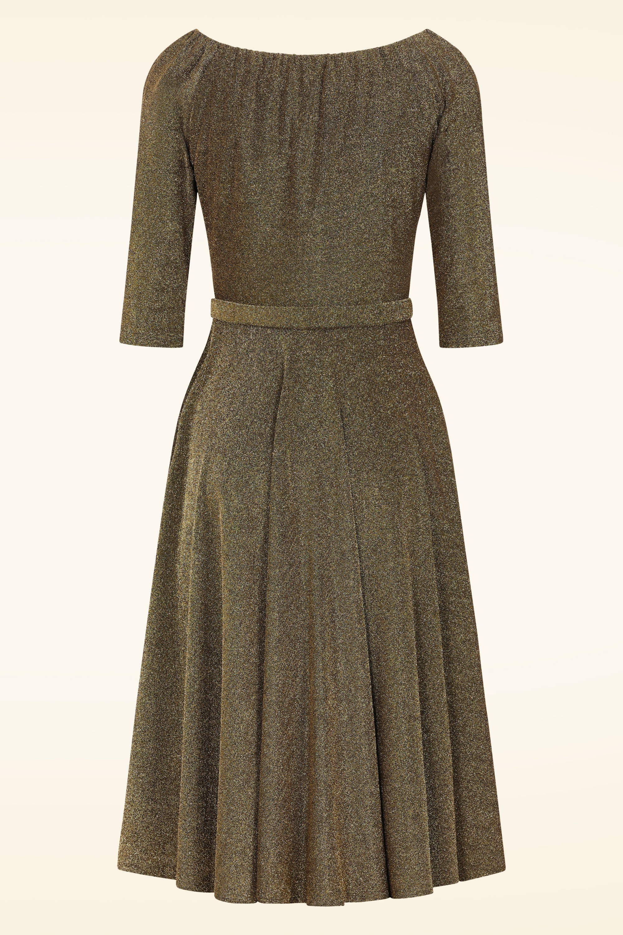 Glamour Bunny - Marilyn Glitter swing jurk in donkergoud 6