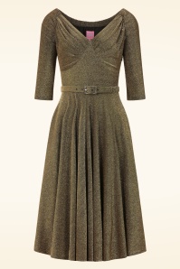 Glamour Bunny - Marilyn Glitter swing jurk in donkergoud 2