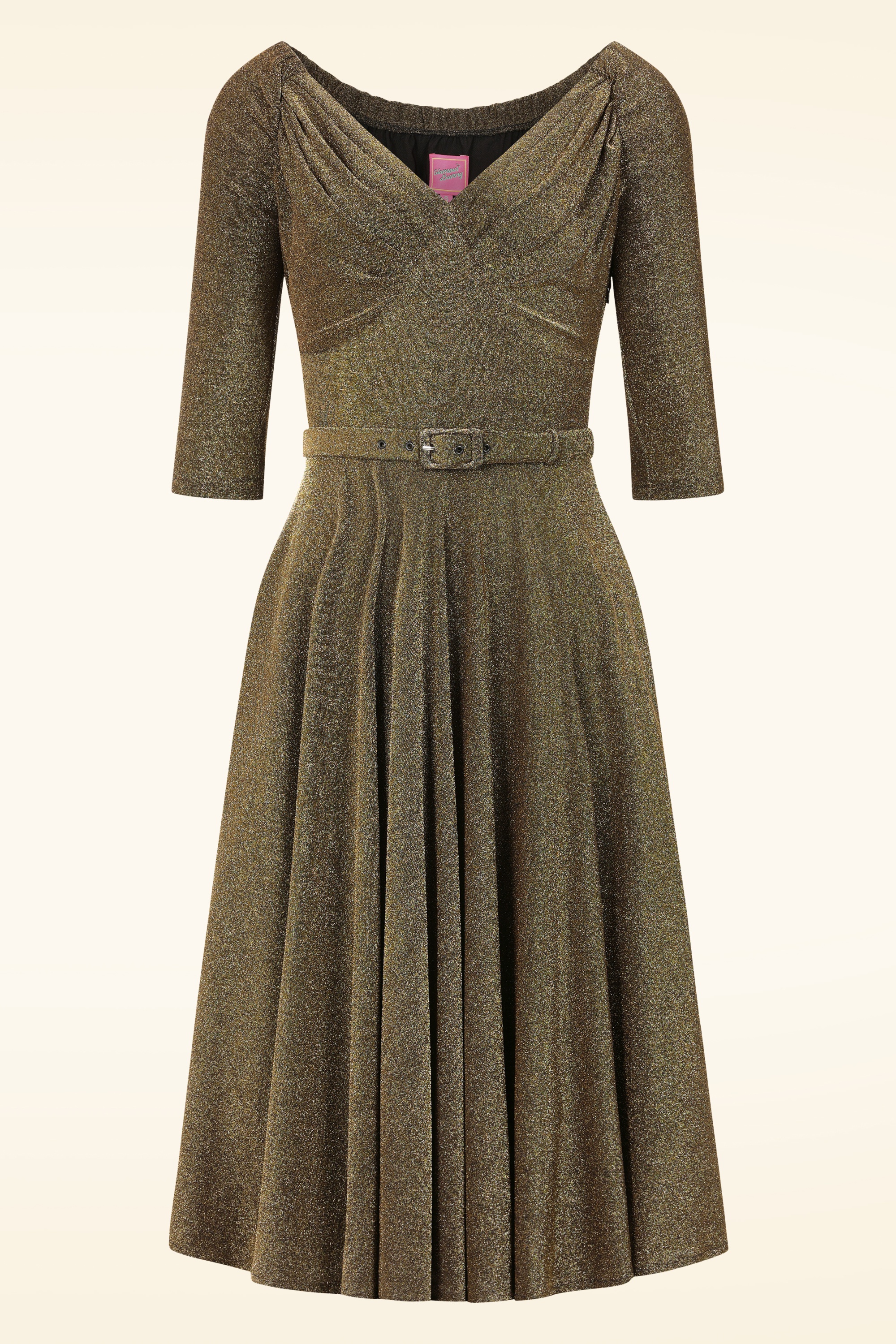 Glamour Bunny - Marilyn Glitter swing jurk in donkergoud 2