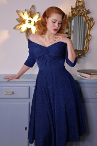 Glamour Bunny - Norma Jean Glitter swing jurk in avondblauw
