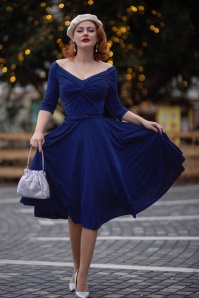 Glamour Bunny - Norma Jean Glitter swing jurk in avondblauw 3