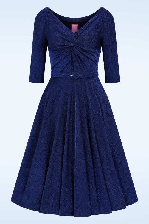Glamour Bunny - Norma Jean Glitter swing jurk in avondblauw 2