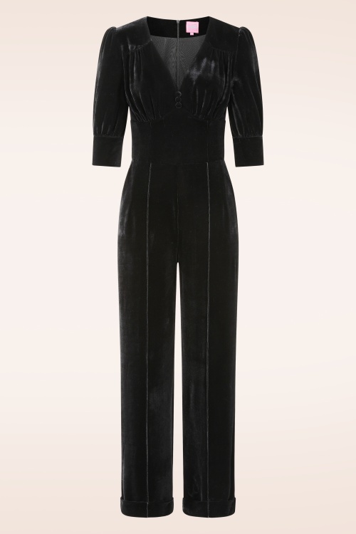 Glamour Bunny - Hariet Velvet jumpsuit in zwart 2