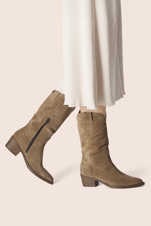 Tamaris - Hailey Suede Western boots in tabakbruin 3